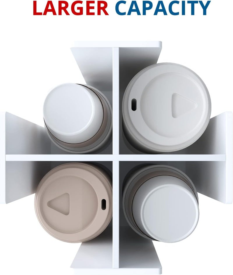 KOTEMON Cup and Lid Holder, 4 Compartment, Square | Rotating Coffee Cup Dispenser Lid Carousel for Restaurant, Buffet, Coffee Station, Bar, Countertop, White Acrylic - Image 4